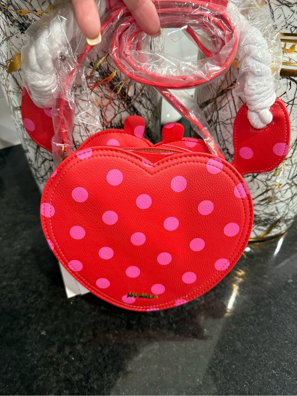 Betsey Johnson Red Pink Crab Heart Crossbody Bag - Picture 3 of 7